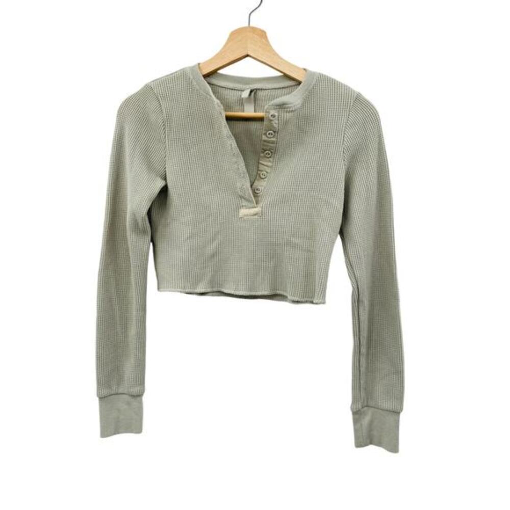 SKIMS Long‎ Sleeve Crop Henley talc